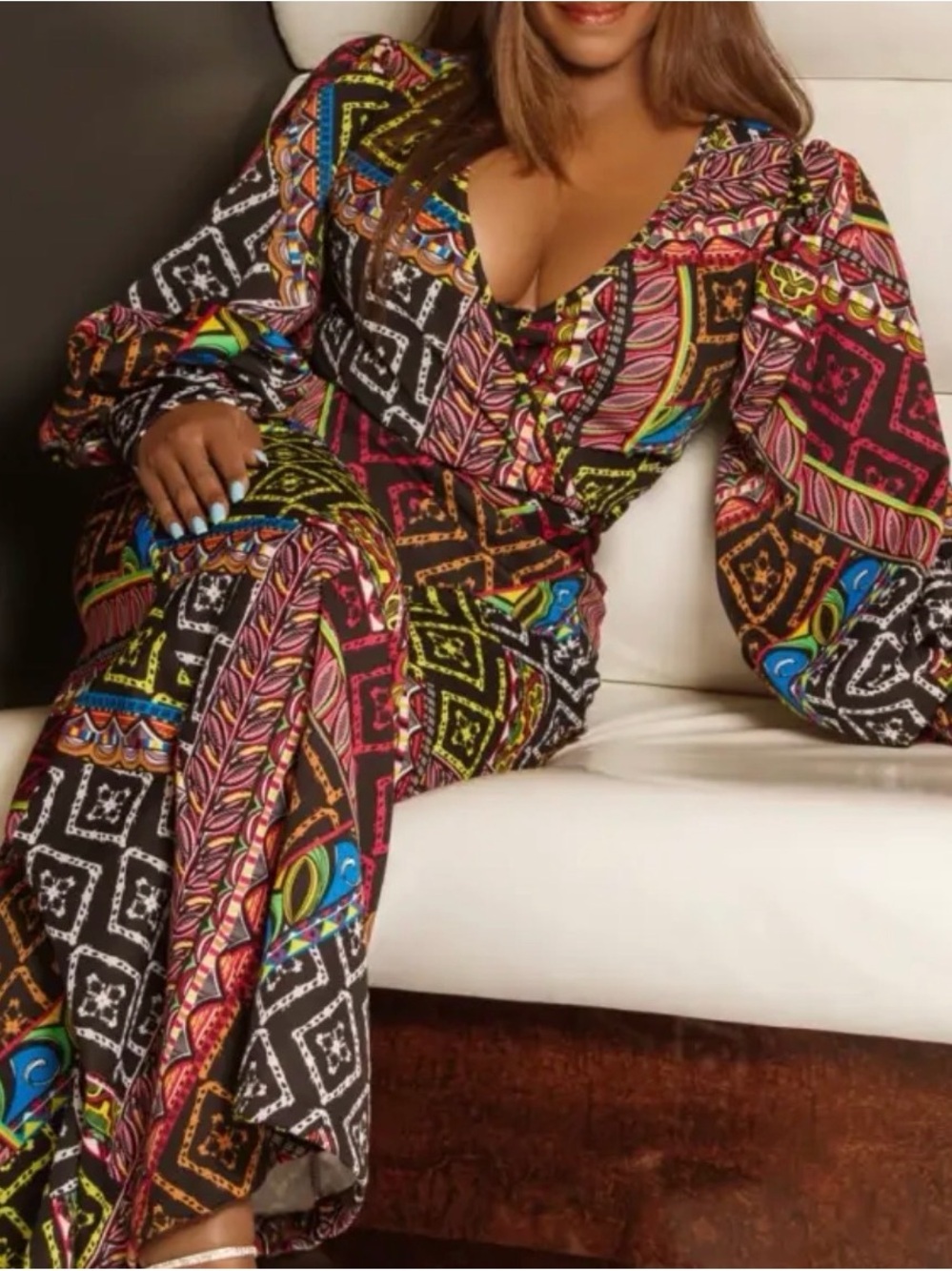 Printed V-Neck Jumpsuit in Multi-Color